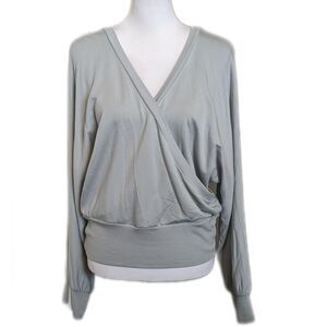 Express NWT crossover top, deep v-neck front & back, light celery green L